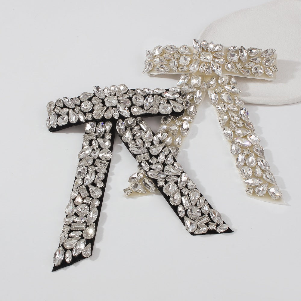 Chic Bow-Shaped Rhinestone Hair Clip with Spring Mechanism for Women