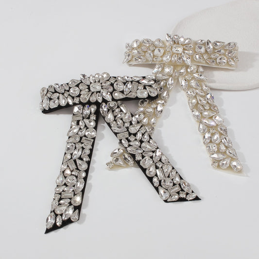 Chic Bow-Shaped Rhinestone Hair Clip with Spring Mechanism for Women
