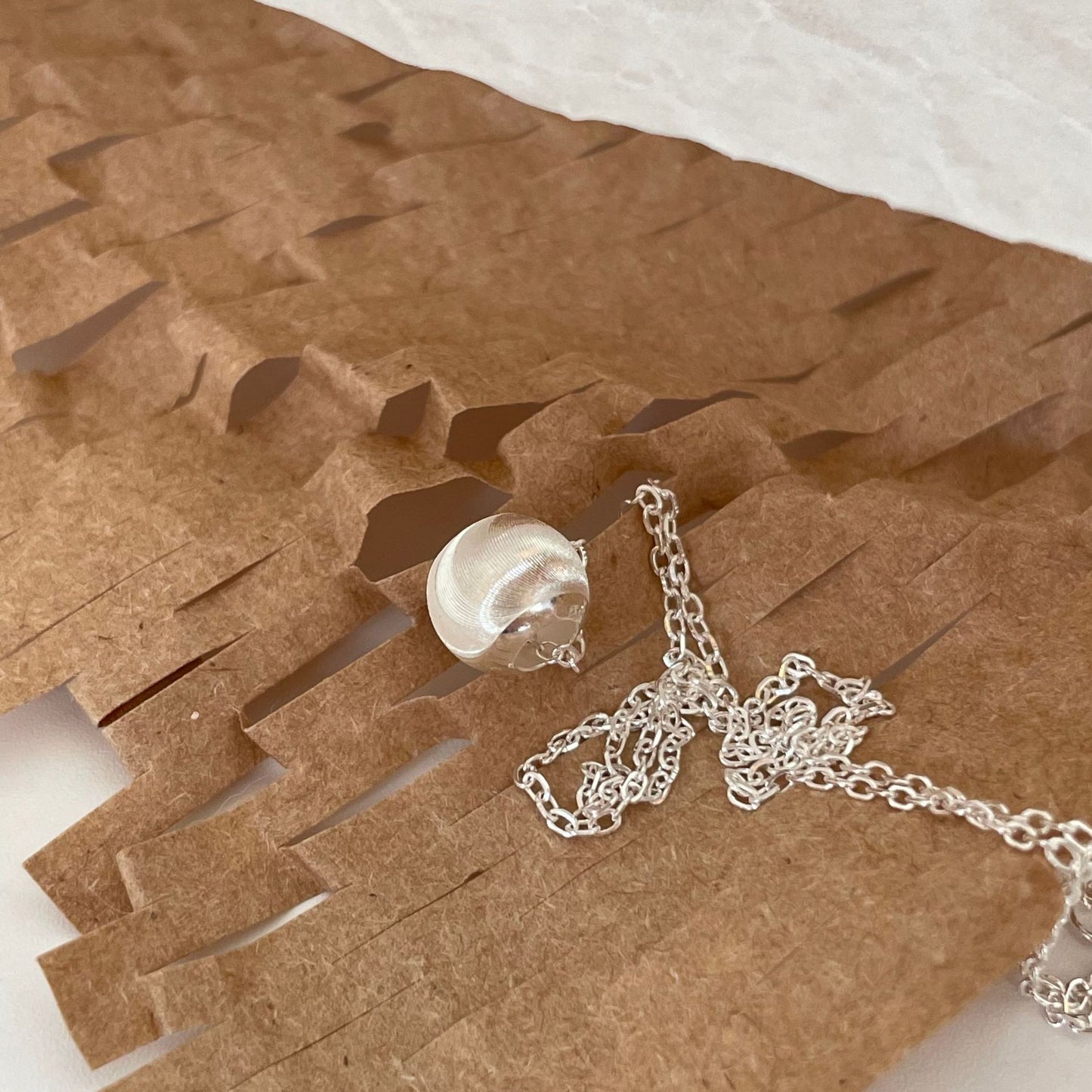 Minimalist Round Bead Necklace in 925 Sterling Silver with Electroplated Finish on Waxed Cotton Cord