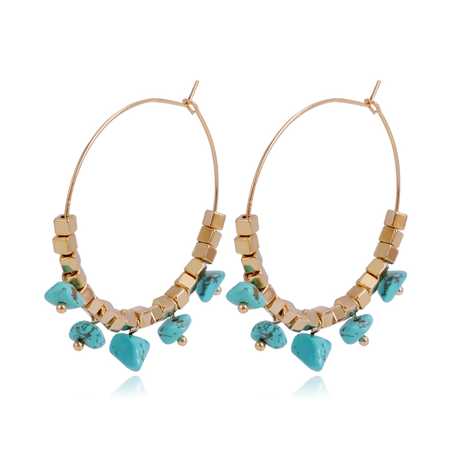 Pendientes de aro bohemios geométricos de turquesa para mujer con acabado de aleación chapada y motivo lunar inspirado en la naturaleza