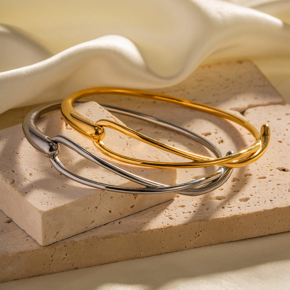 Minimalist Geometric Circle 18K Gold Plated Stainless Steel Bracelet for Women