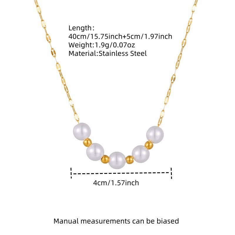 Vintage Luxury Geometric Round Stainless Steel Plated Necklace with Pearl Pendant for Women