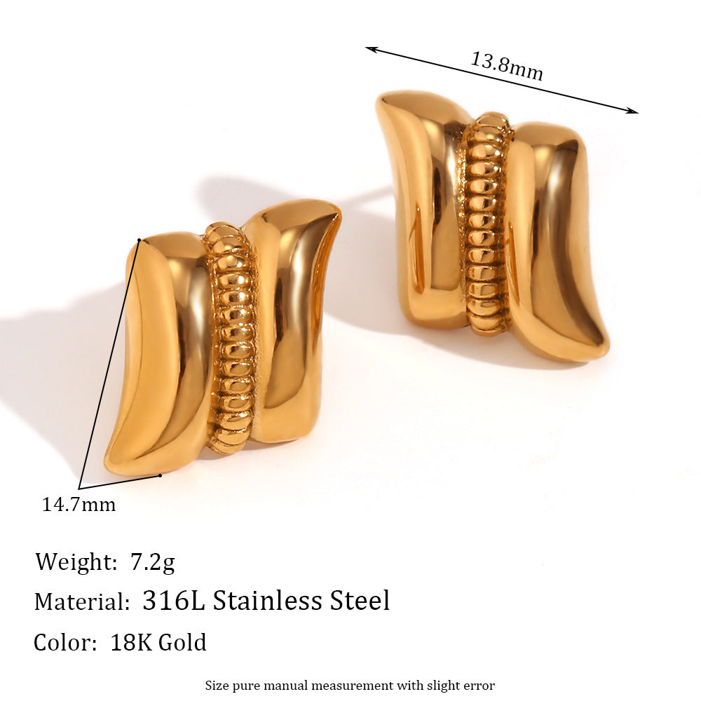 Vintage-Inspired Peanut-Shaped Stainless Steel Earrings with 18K Gold Plating for Women
