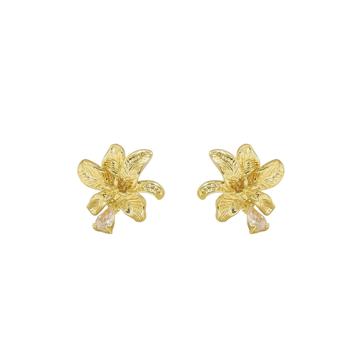 Minimalist Floral Zirconia-Inlaid Zinc Alloy Stud Earrings for Women with Luxury Aesthetic and Elegant Botanical Design