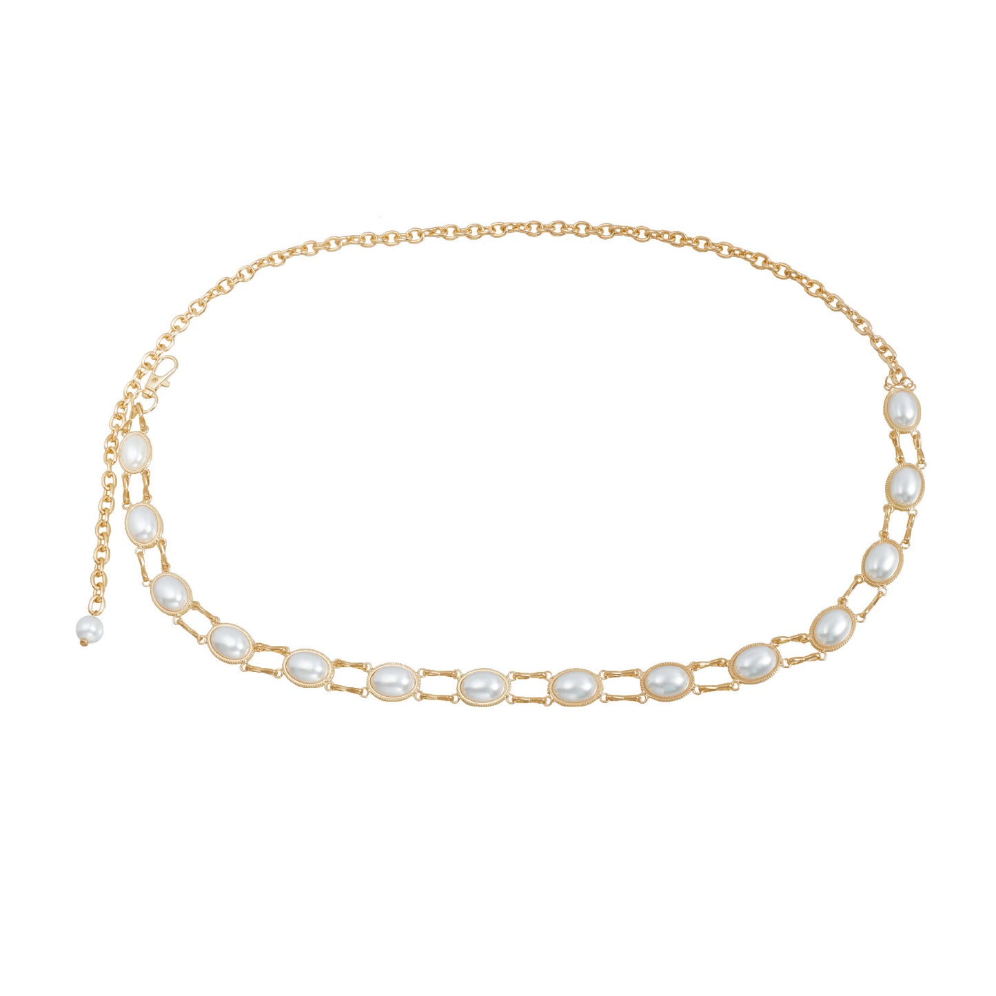 Punk Casual Geometric Oval Metal Baking Varnish Inlaid Pearl Waist Chain for Women