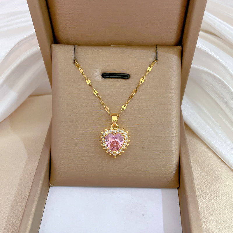 Collar de lujo unisex con cadena para labios de acero titanio con incrustaciones de diamantes de imitación geométricos