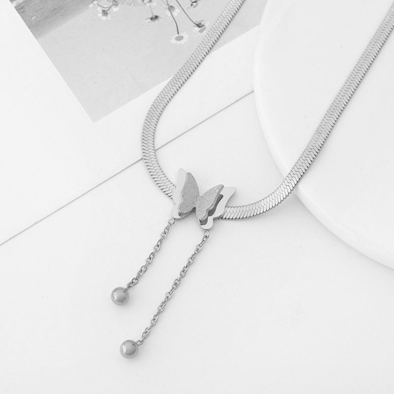 Minimalist Geometric Titanium Steel Snake Chain Necklace with Roman Numeral Pendant for Women