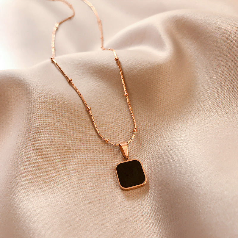 Minimalist Geometric Pendant Necklace for Women in Titanium Steel with Real Gold Plating, Wavy Chain Design for Clavicle Styling