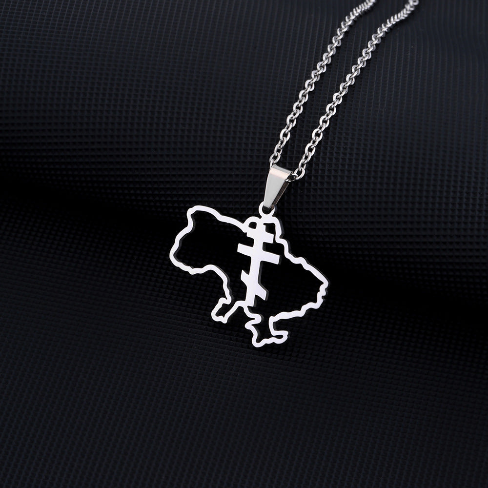 Collana con ciondolo geometrico etnico vintage da donna in acciaio inossidabile e titanio con finitura placcata, catena a O