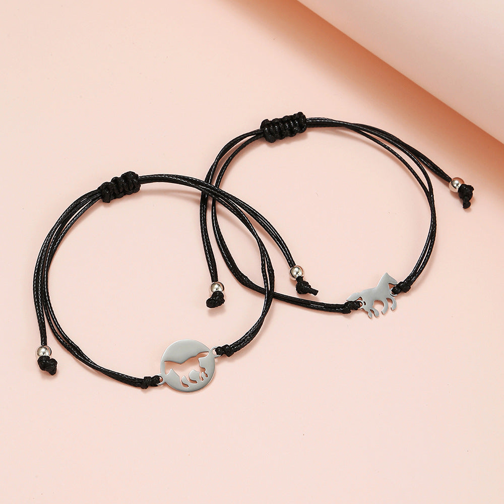 Hand-beaded Horse Titanium Steel Bracelet Set Unisex