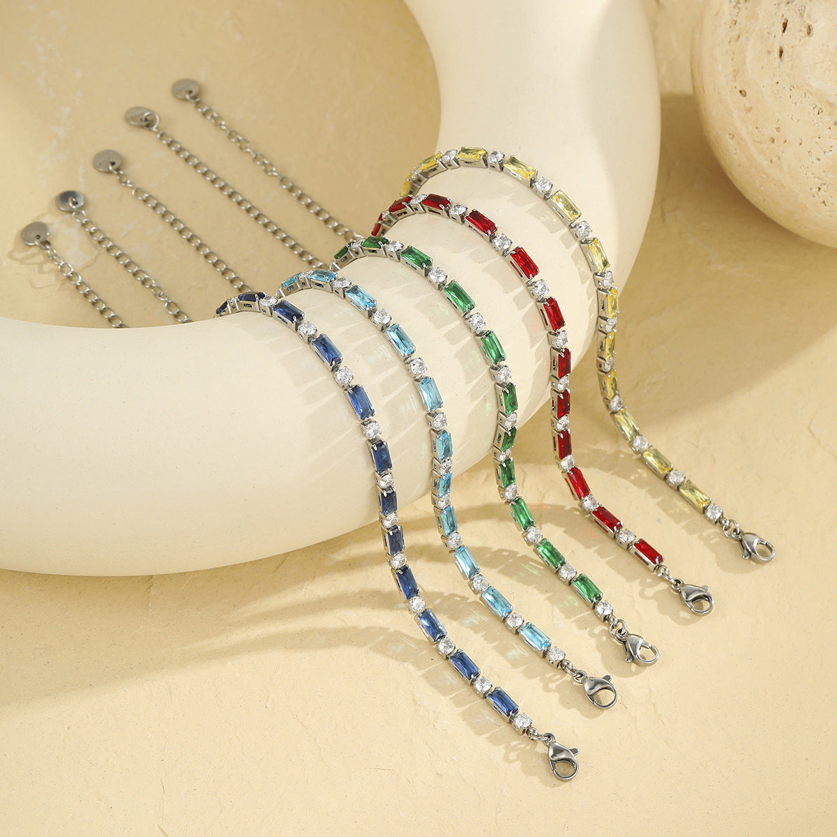 Fashionable Geometric Stainless Steel Bracelet for Women with Colorful Zirconia Plating Elegant Minimalist Everyday Jewelry