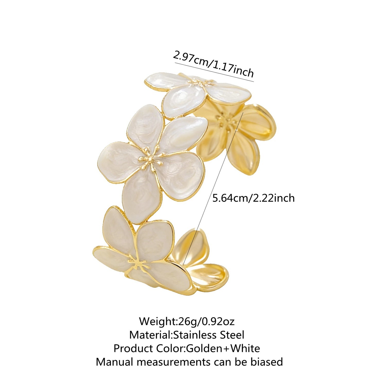 Elegante Pulsera Abierta de Lujo Floral con Esmalte de Aceite de Acero Inoxidable y Titanio con Cereza