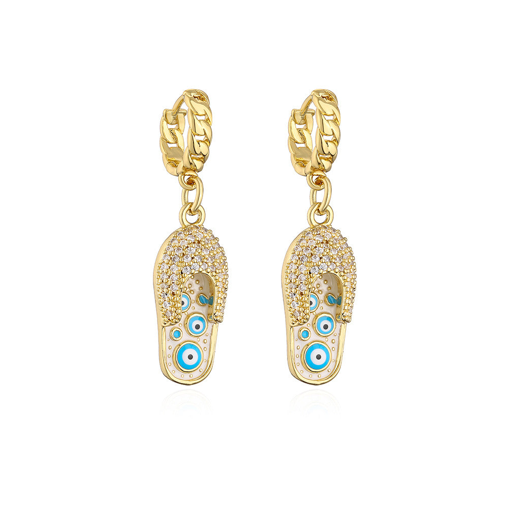Orecchini pendenti a goccia a forma di occhio in smalto geometrico minimalista da donna in ottone con placcatura in oro vero e zirconi
