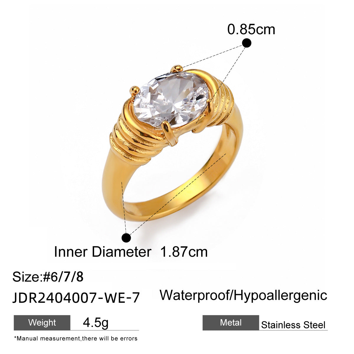 Minimalist Geometric Oval Rhinestone Plated Stainless Steel Ring for Women