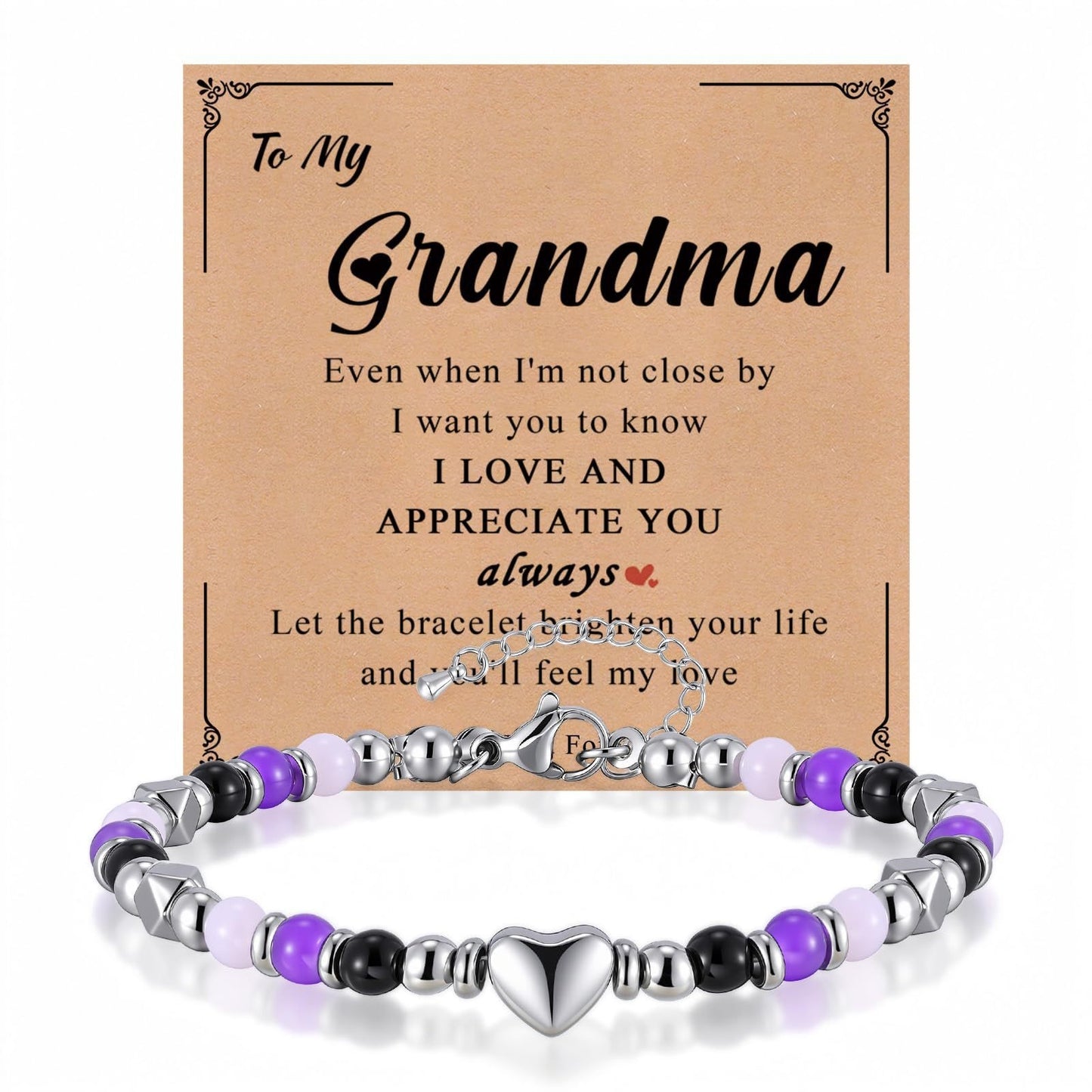 Luxury Heart Geometric Obsidian Amethyst Rose Quartz Bracelet for Women