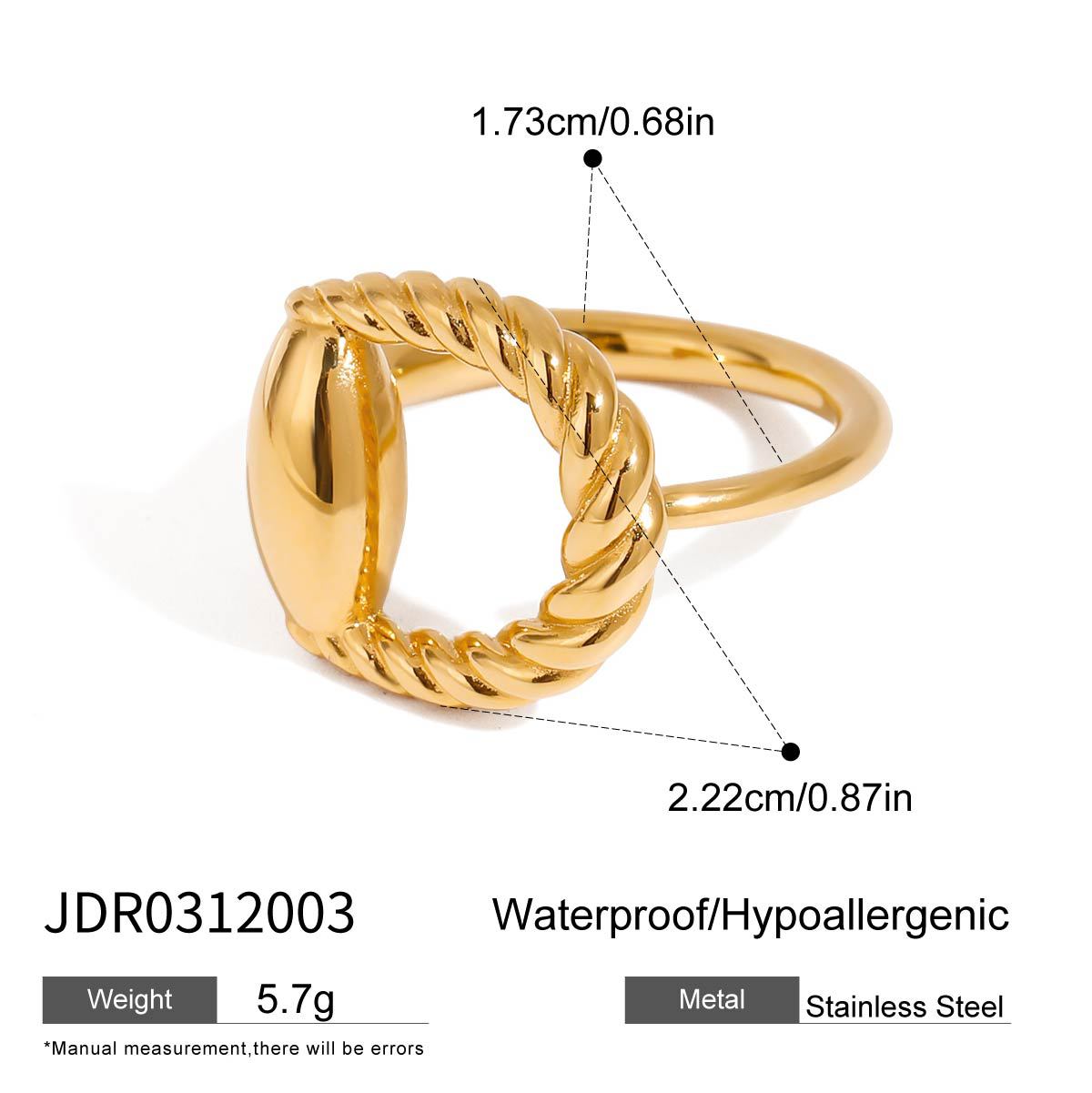 Geometric Plated Stainless Steel Ring for Women