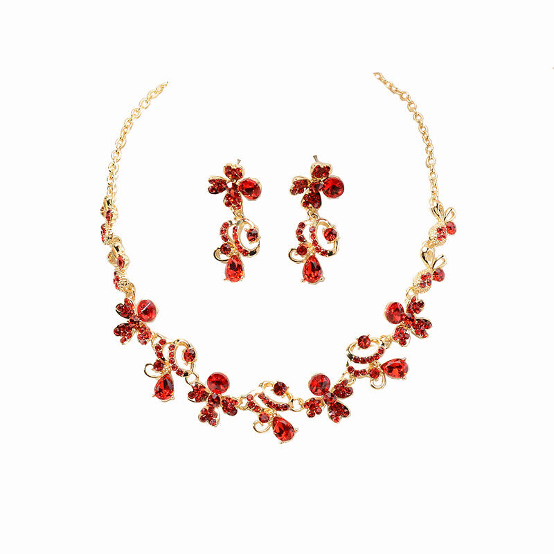Elegant Floral Rhinestone Plated Necklace and Earring Set for Women Wedding Party