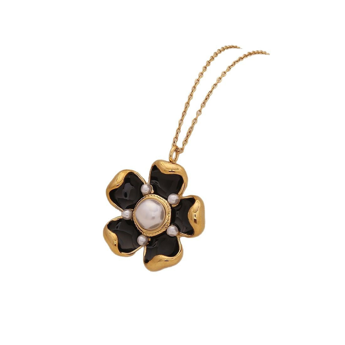 Fashionable Floral Pearl-Look 3D Flower Stainless Steel Pendant Necklace for Women