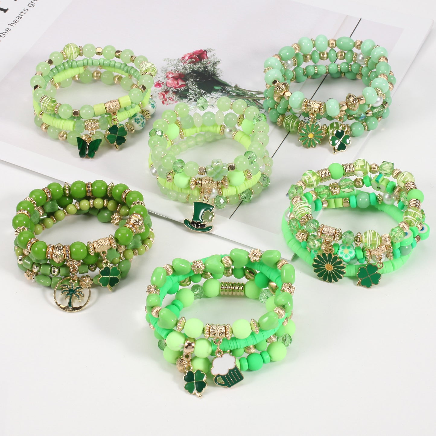 Unisex St. Patrick's Day Clover Leaf Crystal Stretch Bracelet