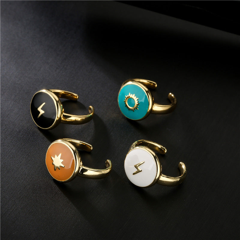 Geometric Drip Oil Gold Plated Brass Ring for Women