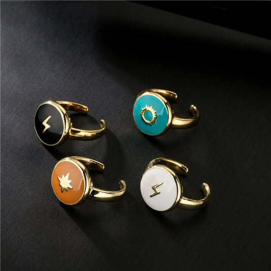 Geometric Drip Oil Gold Plated Brass Ring for Women