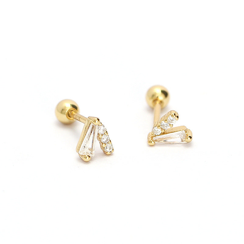 925 Sterling Silver Geometric V-Shaped Plated Cubic Zirconia Screw Back Cartilage Earring