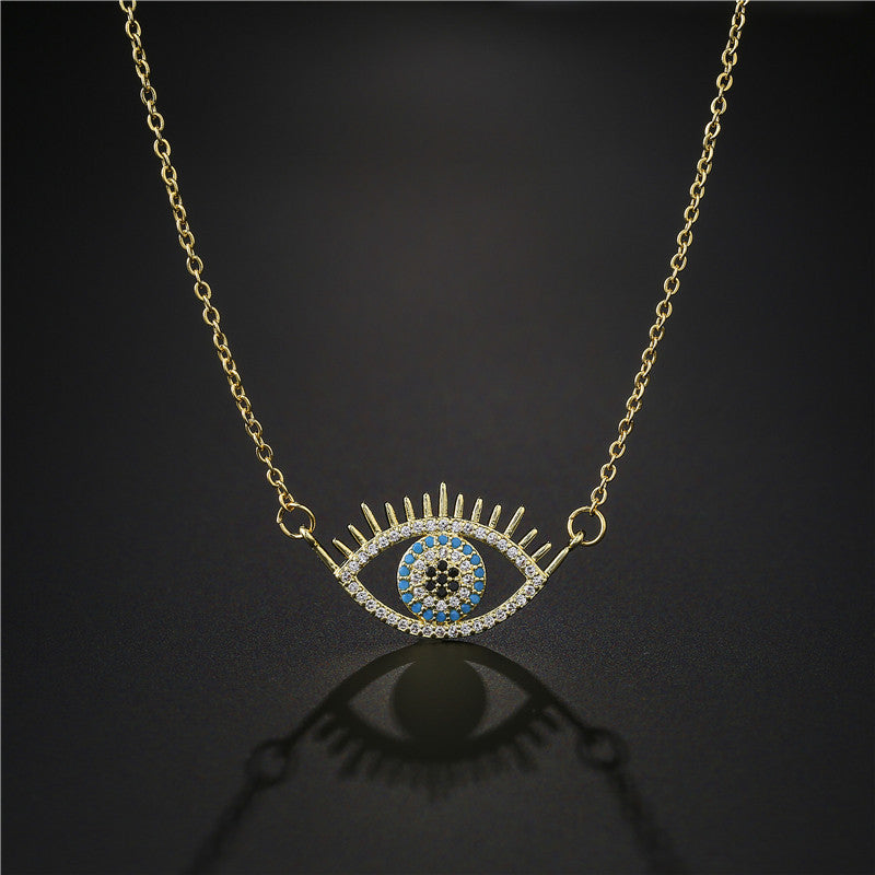 Demon Eye Pendant Necklace for Women Trendy Copper Inlay Rhinestone O-Chain Necklace