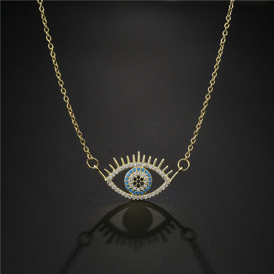 Collana con ciondolo occhio di demone per donna, trendy, in rame intarsiato, strass, catena a O