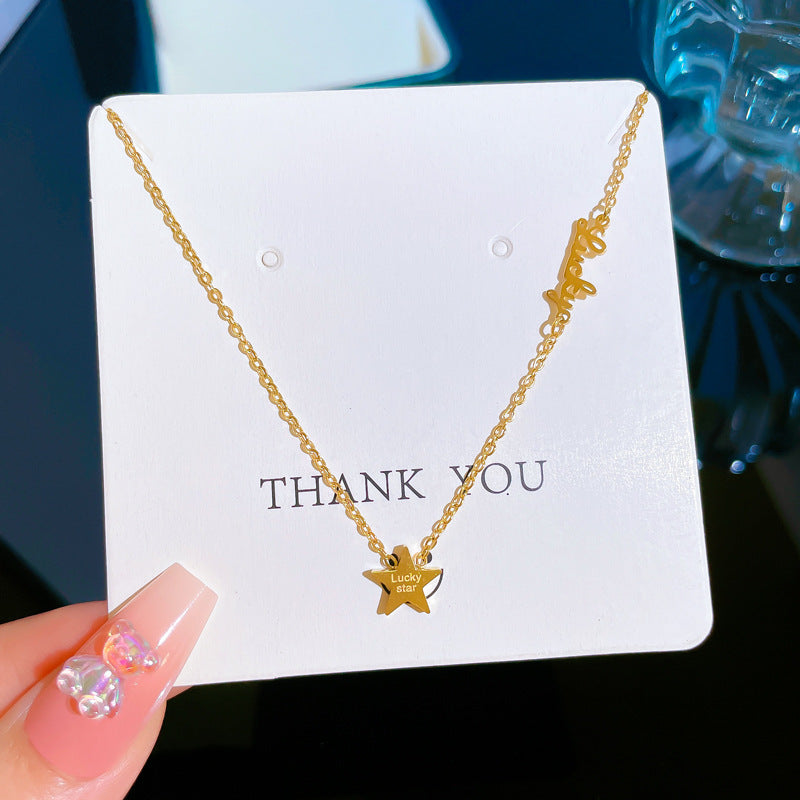 Minimalist Titanium Steel Star Pendant Collar Chain Floral Style Unisex Necklace