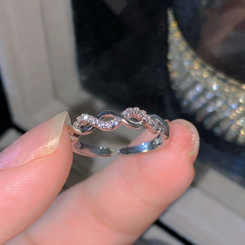 Sweet Elegant Heart Butterfly Brass Ring with Cubic Zirconia Handmade Adjustable