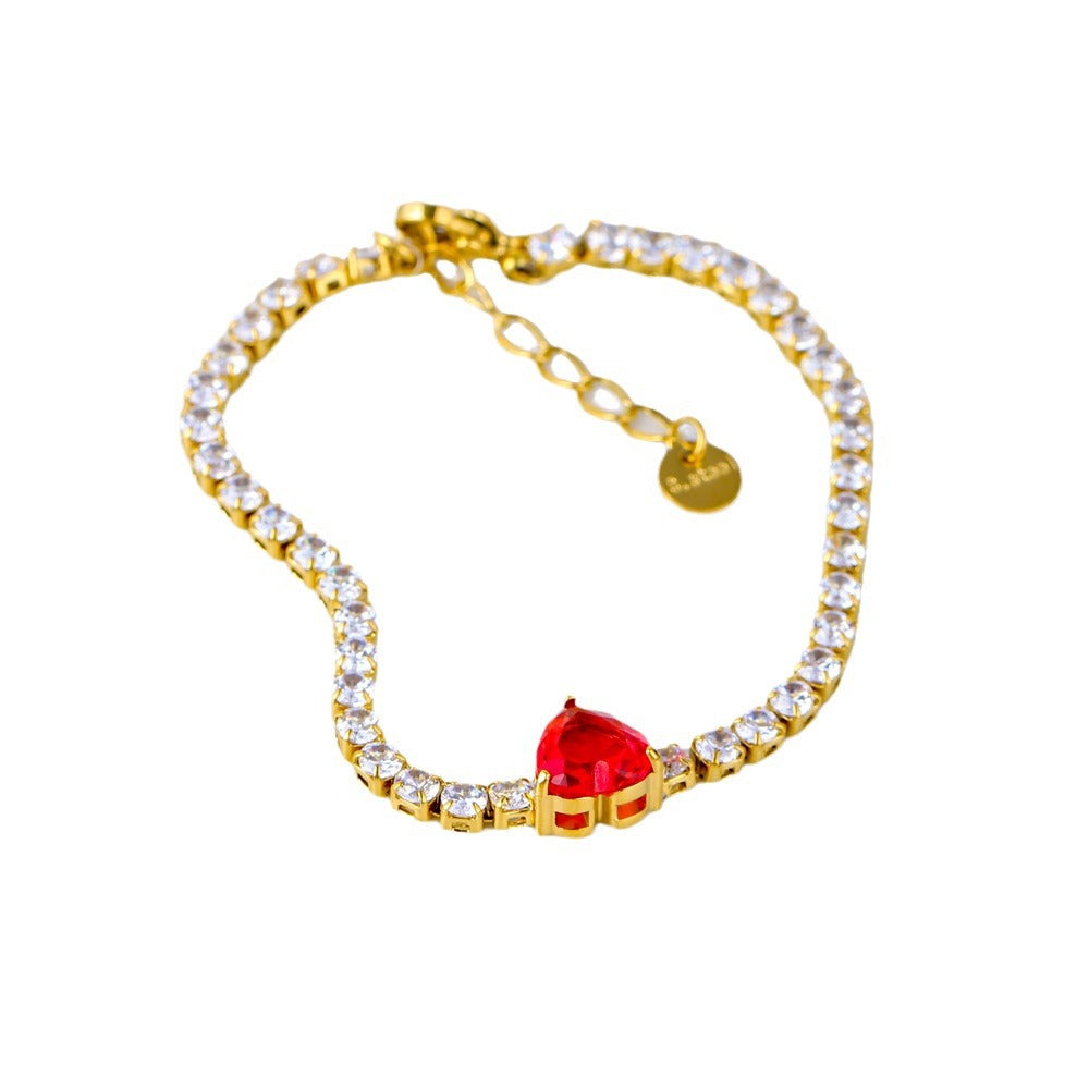 Fashionable Heart-Shaped Titanium Steel Bracelet with 18K Gold Plating and Colorful Zircon for Women