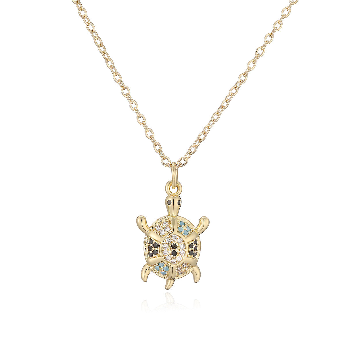 Minimalist 18K Gold Plated Brass Micro-inlay Cubic Zirconia Turtle Pendant Necklace for Women