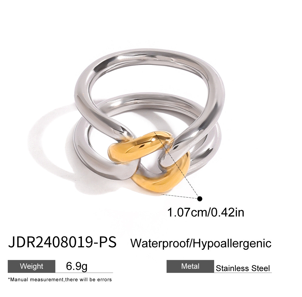 Anillo geométrico calado de moda Joyería de acero inoxidable chapado en oro de 18 quilates para mujer