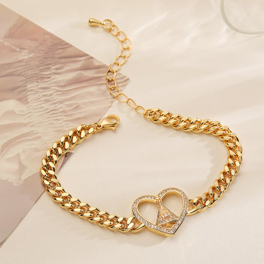 Bracciale geometrico in rame da donna placcato oro con intarsio in zircone stile catena cubana hip-hop