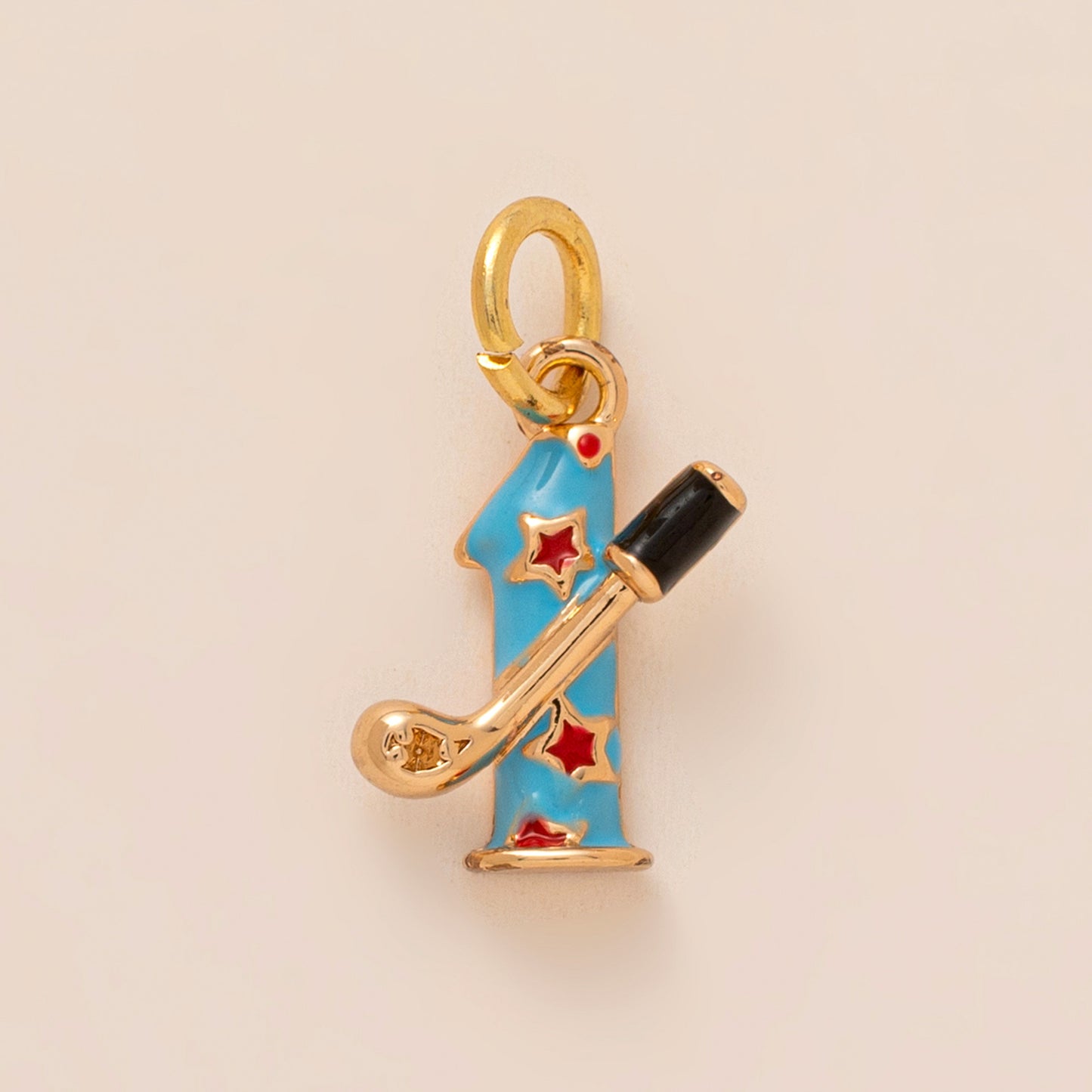 Vintage Sporty Gold Plated Brass Cartoon Charm Bar with Stainless Steel Pendant on Ball Chain