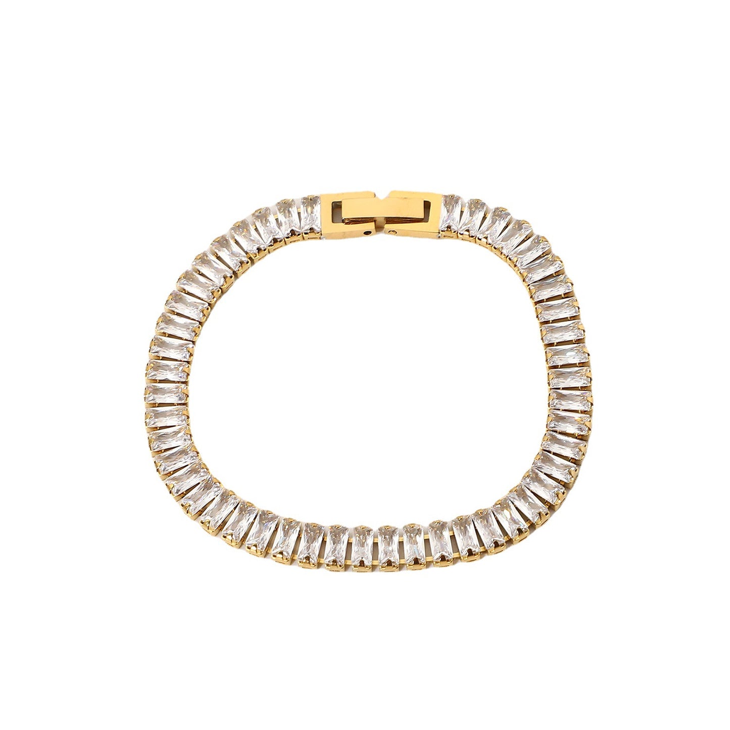 Minimalist Geometric Stainless Steel Plated Bracelet with Full Zirconia for Women