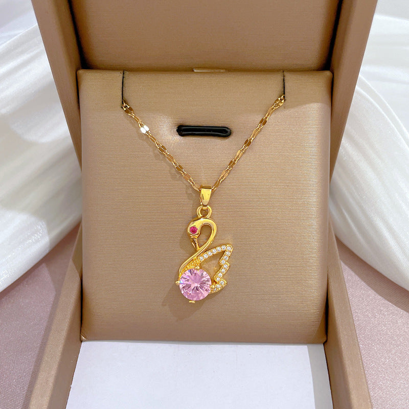 Collana in acciaio al titanio placcato di lusso geometrico da donna con catena a labbra, pendente dolce per festa di matrimonio
