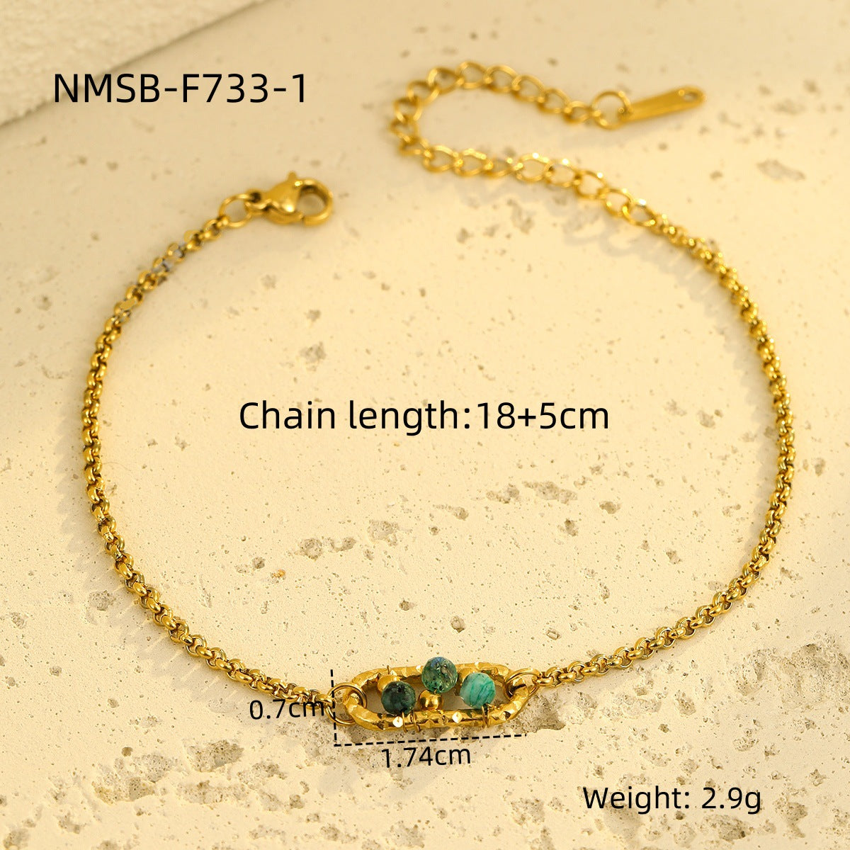 Minimalist Geometric Stainless Steel Bracelet with Natural Stone Inlay and 18K Gold Plating for Women