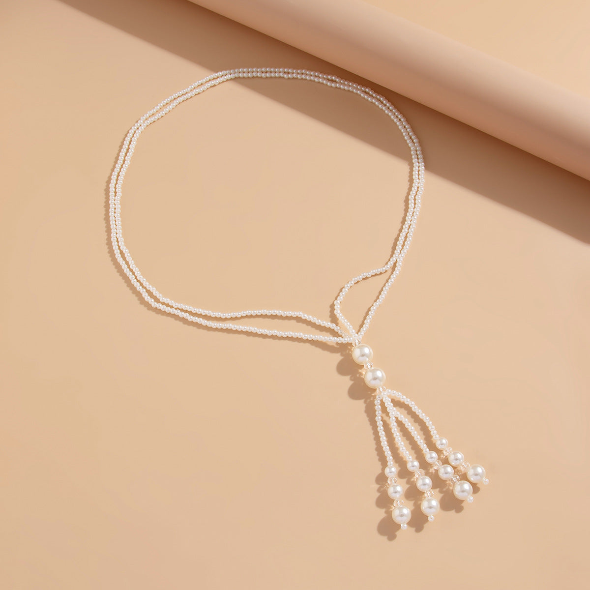 Minimalist Elegant Geometric Crystal Pearl Tassel Necklace Plated Ball Chain for Women