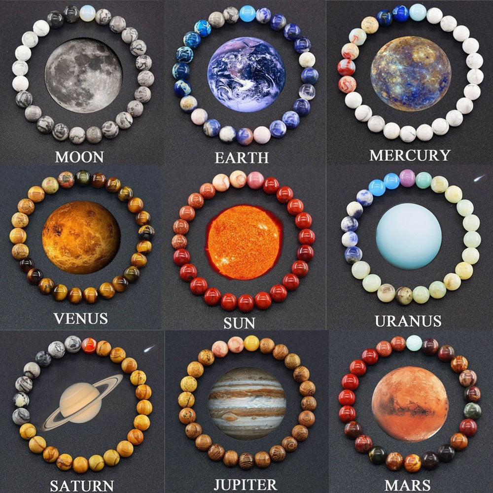 Geometric Round Planet Beaded Bracelet Alloy Gemstone Unisex