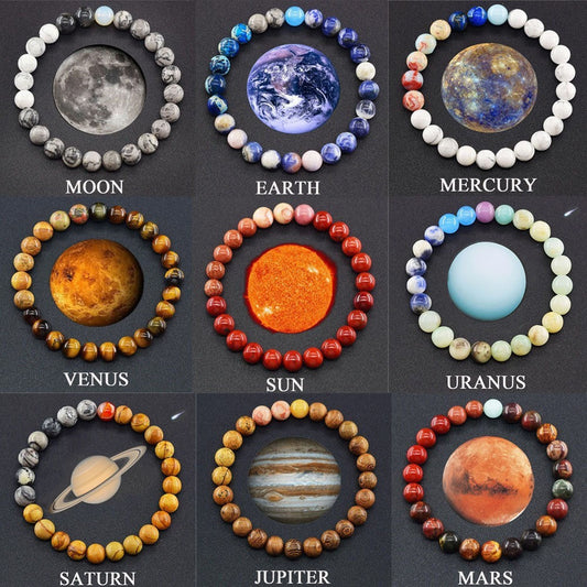Geometric Round Planet Beaded Bracelet Alloy Gemstone Unisex