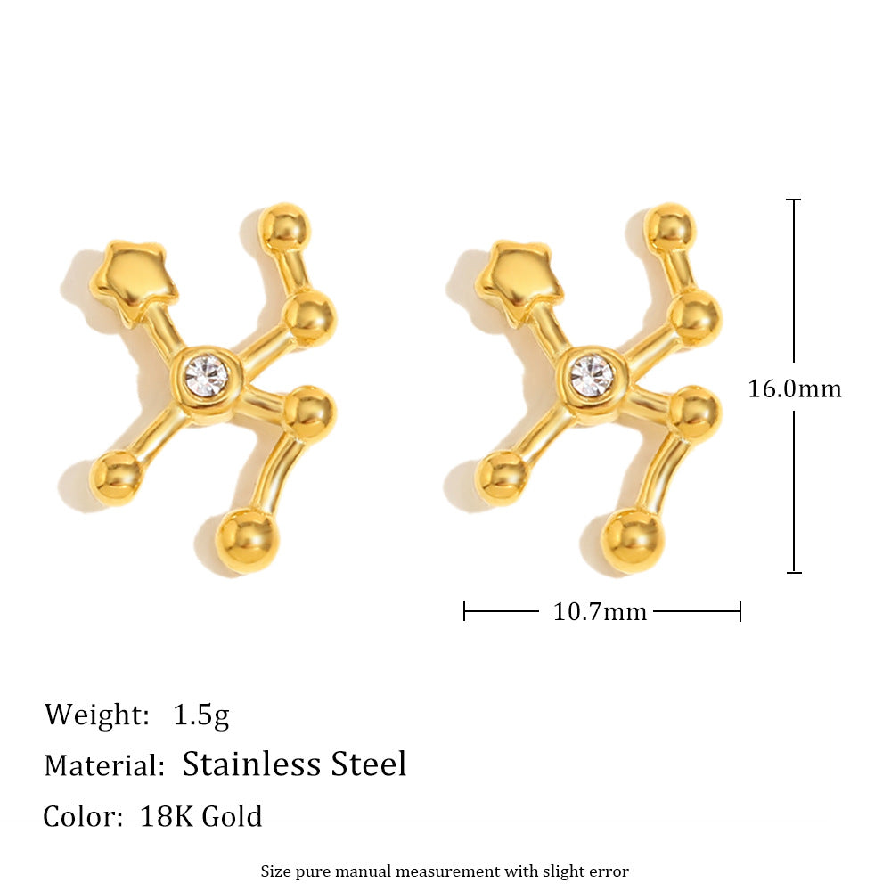 Pendientes de Constelaciones del Zodíaco de Moda en Acero Inoxidable con Baño de Oro de 18K y Detalles de Pedrería