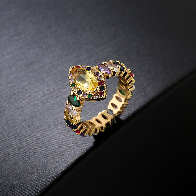 Geometric Micro-Inlay Crystal Cubic Zirconia Brass Gold Plated Ring for Women