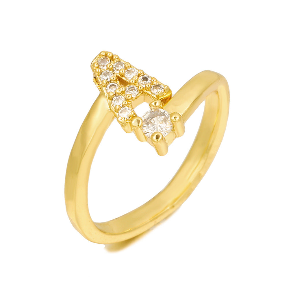 Adjustable Letter Ring Brass Plated with Cubic Zirconia for Women and Men