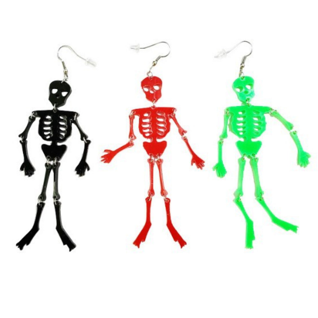 Pendientes acrílicos de calavera gótica oscura y esqueleto para mujer con forma geométrica y acabado hecho a mano