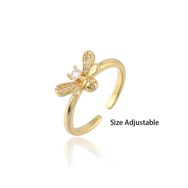 Minimalist Fresh and Sweet Bee Ring in Copper with Geometric Design Adjustable for Women