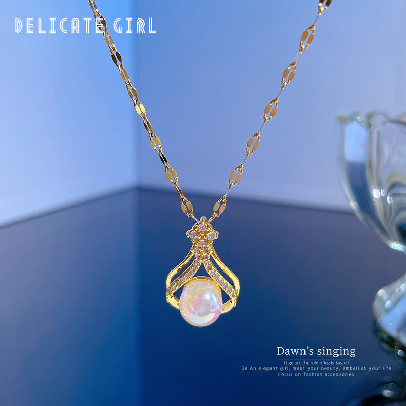 Luxury Sweet Fresh Titanium Steel Droplet Mermaid Geometric Collar Chain Necklace