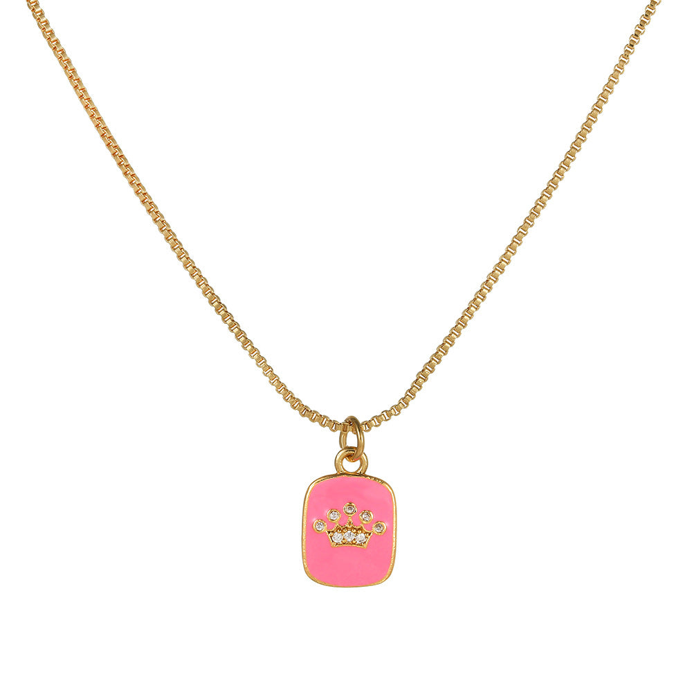 Elegant 18K Gold Plated Heart Geometric Brass Drip Oil Necklace with Cubic Zirconia for Unisex