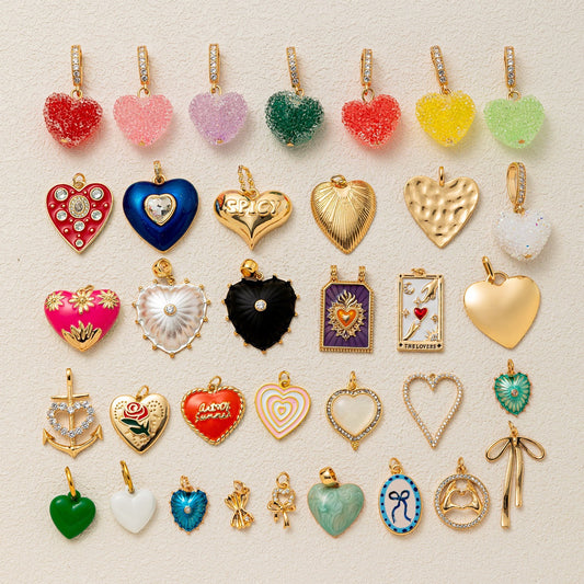 Minimalist Vintage 18K Gold Plated Brass Heart Bow Drip Oil Cubic Zirconia Charm Bar