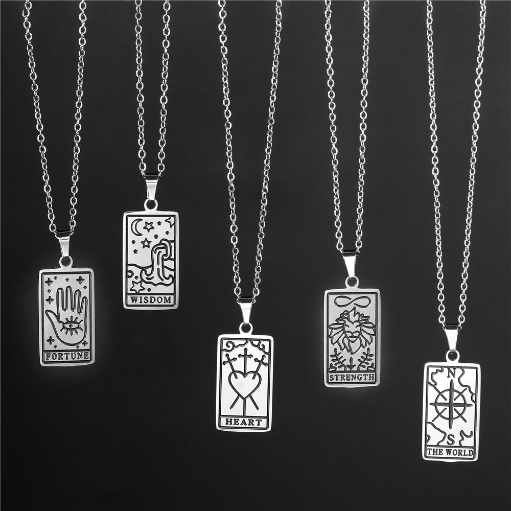 Minimalist Geometric Drip Oil Plated Titanium Steel Tarot Pendant Necklace with Cable Chain